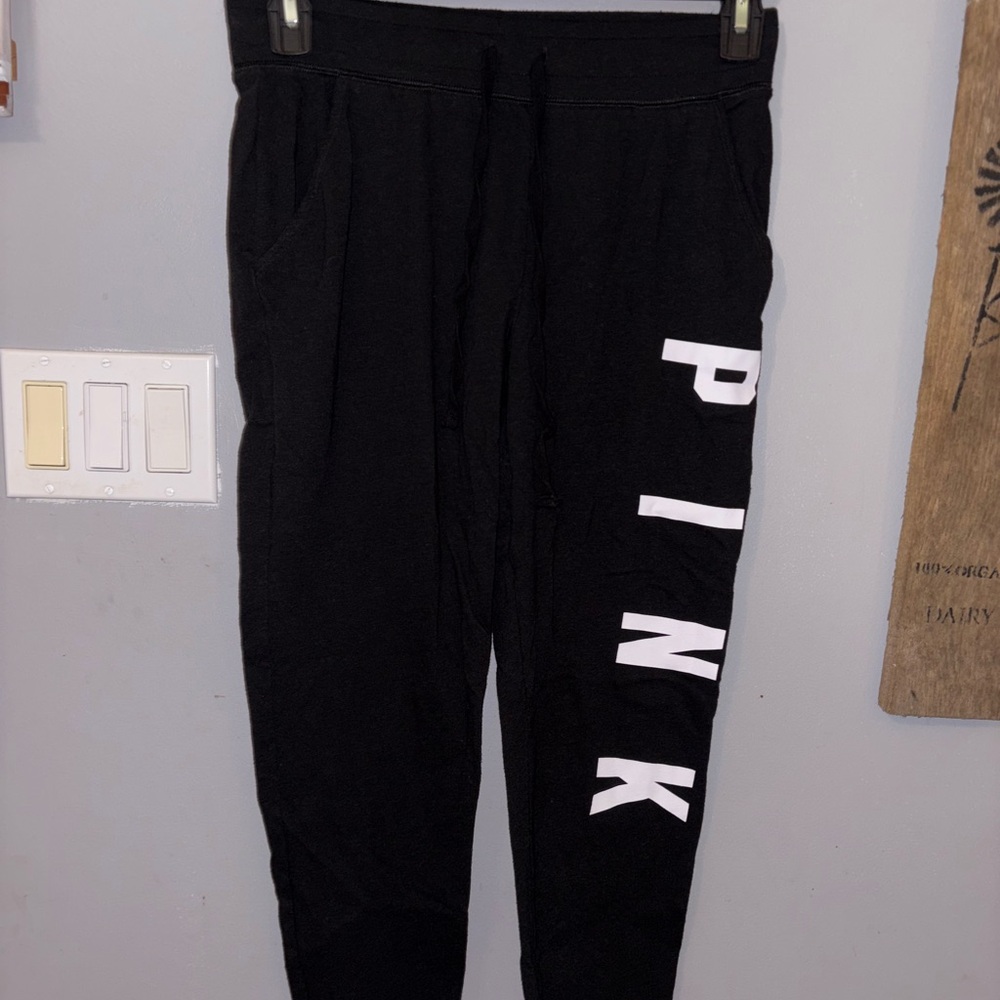 Victoria’s Secret Pink Lightweight Skinny Collegiate Joggers Medium Black EUC
